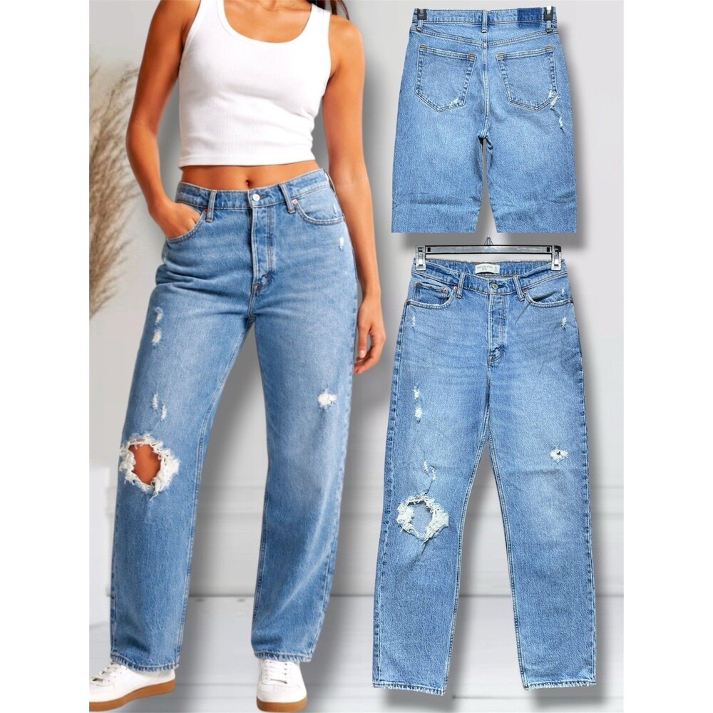 Abercrombie & Fitch The Dad Women's Size 4/27 Distressed Buttonfly Blue Jeans